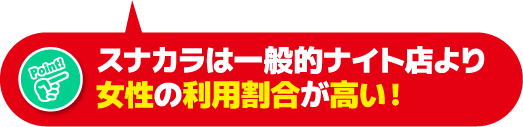 スナカラは一般的ナイト店より女性の利用割合が高い！