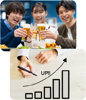 乾杯する男女のグループ